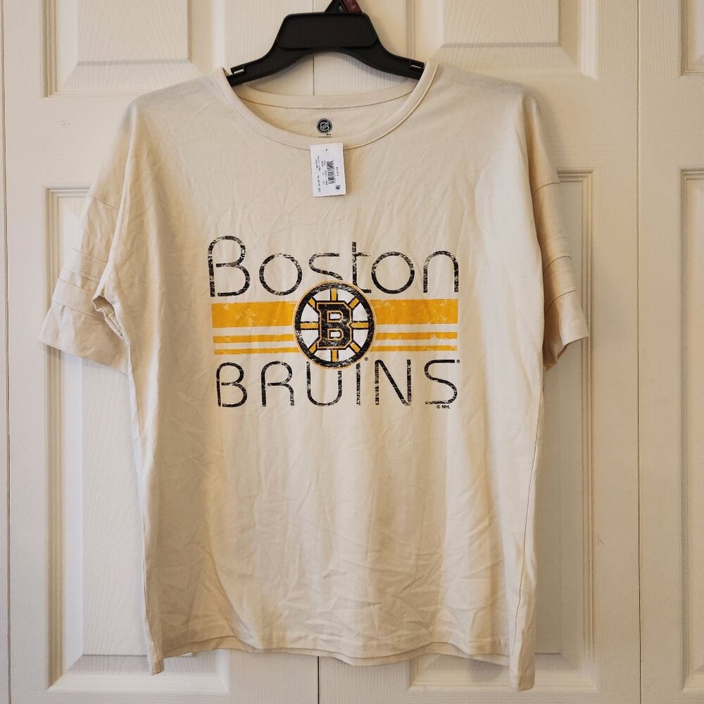 Boston Bruins NHL Womens T-Shirt S 4/6 Beige Official Licensed Tee NWT